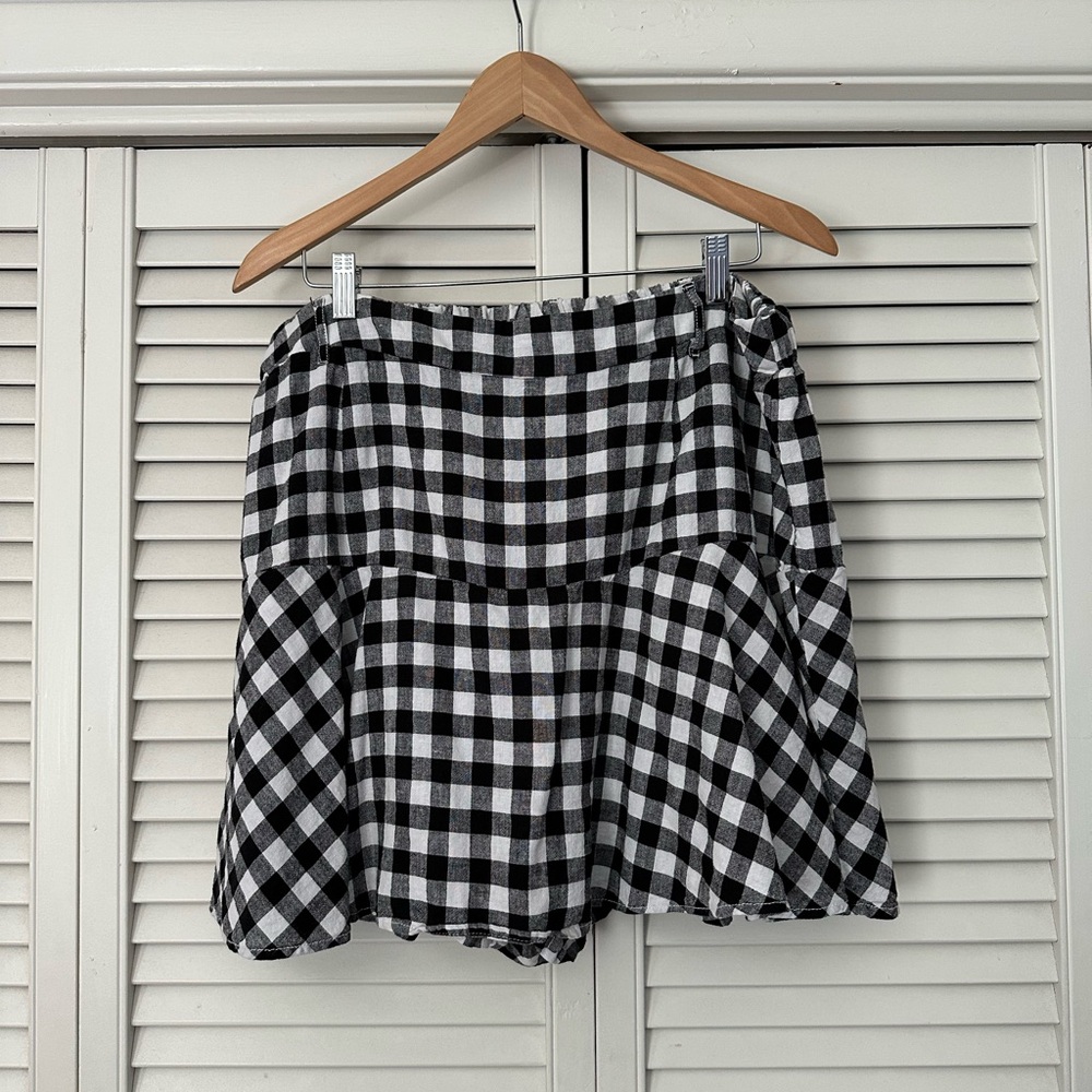 CATO Gingham Black and White Checkered Linen Blend Skort